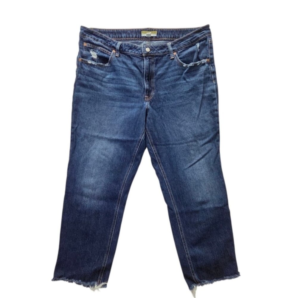 High Rise Cheeky Taper Ankle Jeans | Distressed Raw Hem Mom Jean | 18W